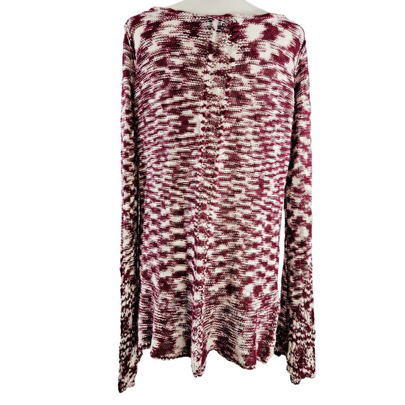 New Directions Crochet Knit Accent Sweater Bell Sleeves Sz. XL Raspberry & White - Picture 3 of 10